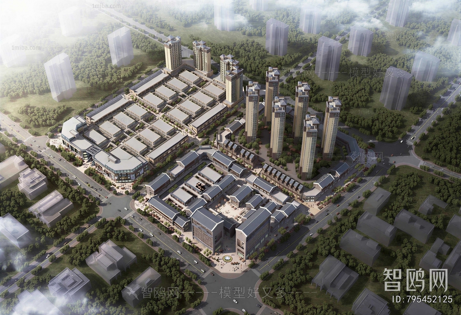 New Chinese Style Architectural Bird's-eye View Planning