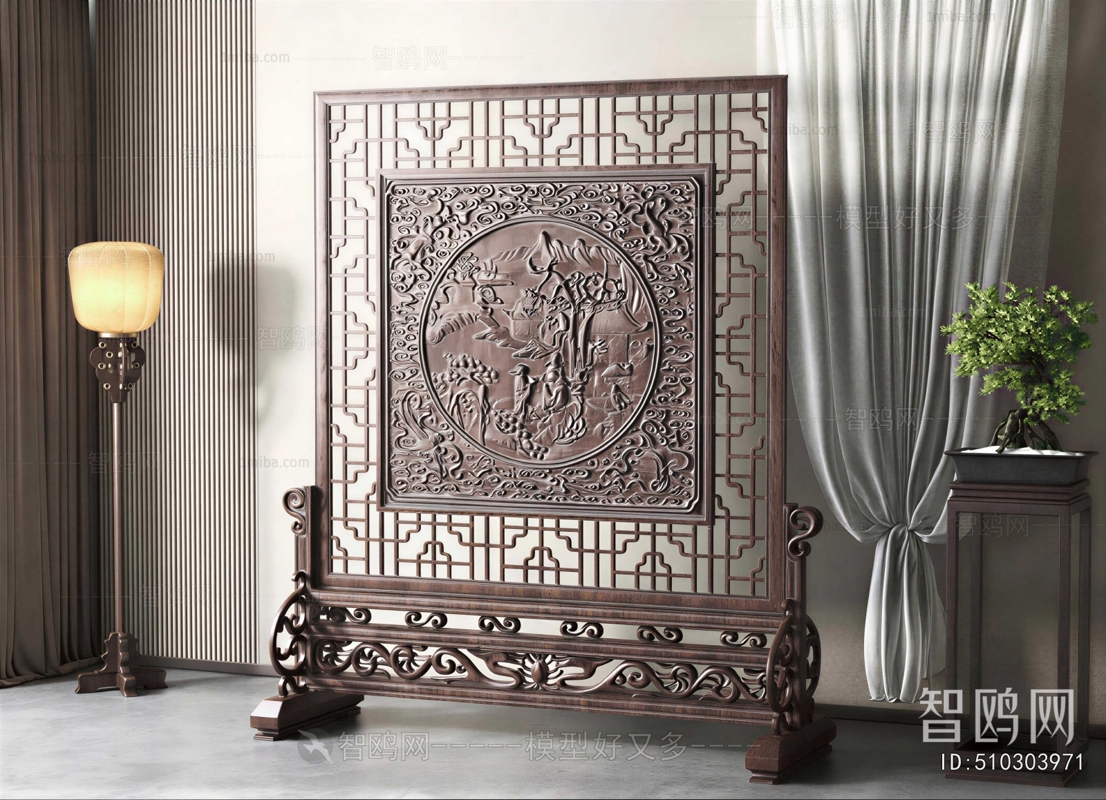Chinese Style Wooden Screen Partition