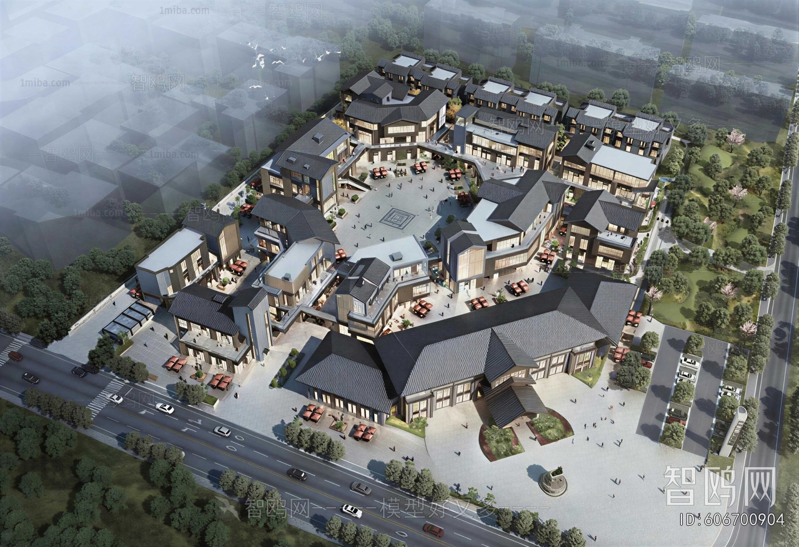 New Chinese Style Architectural Bird's-eye View Planning