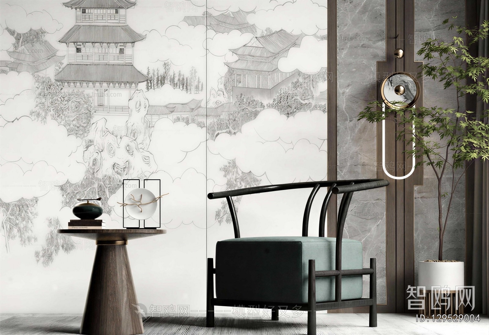 New Chinese Style Single Sofa