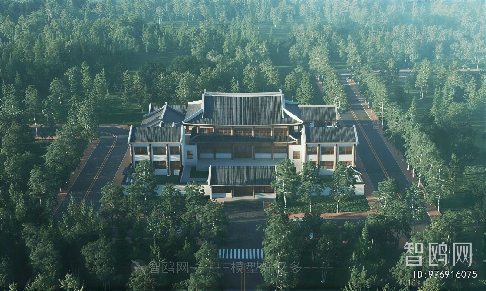 New Chinese Style Architectural Bird's-eye View Planning