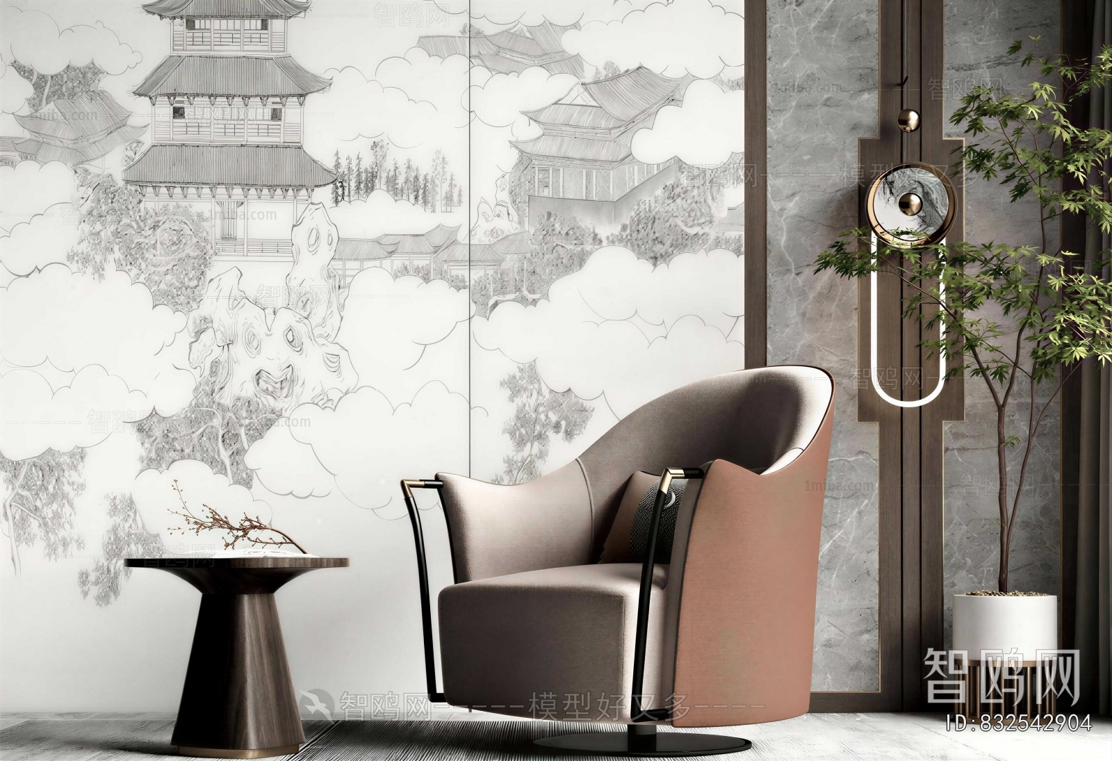 New Chinese Style Single Sofa