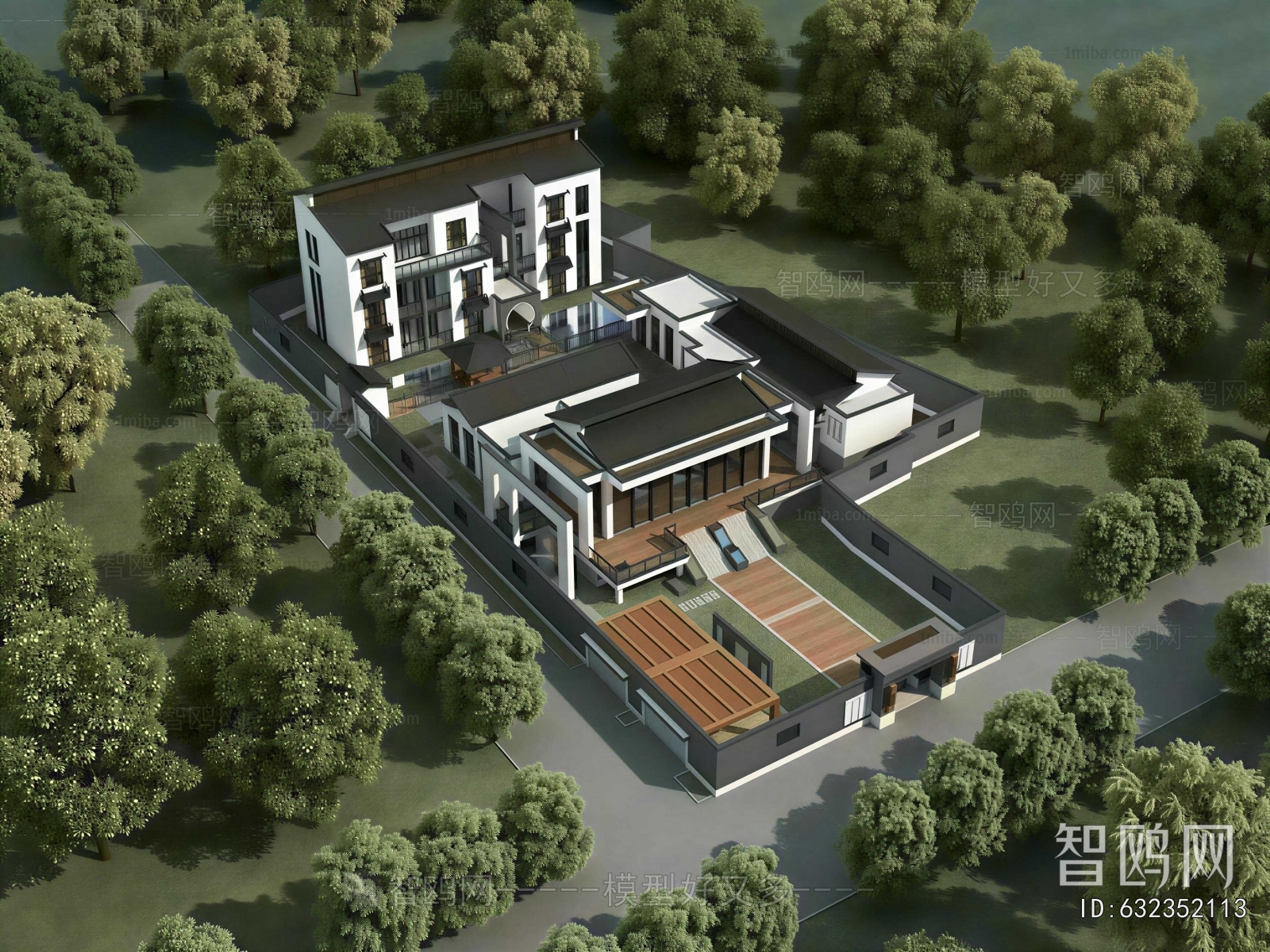 New Chinese Style Architectural Bird's-eye View Planning