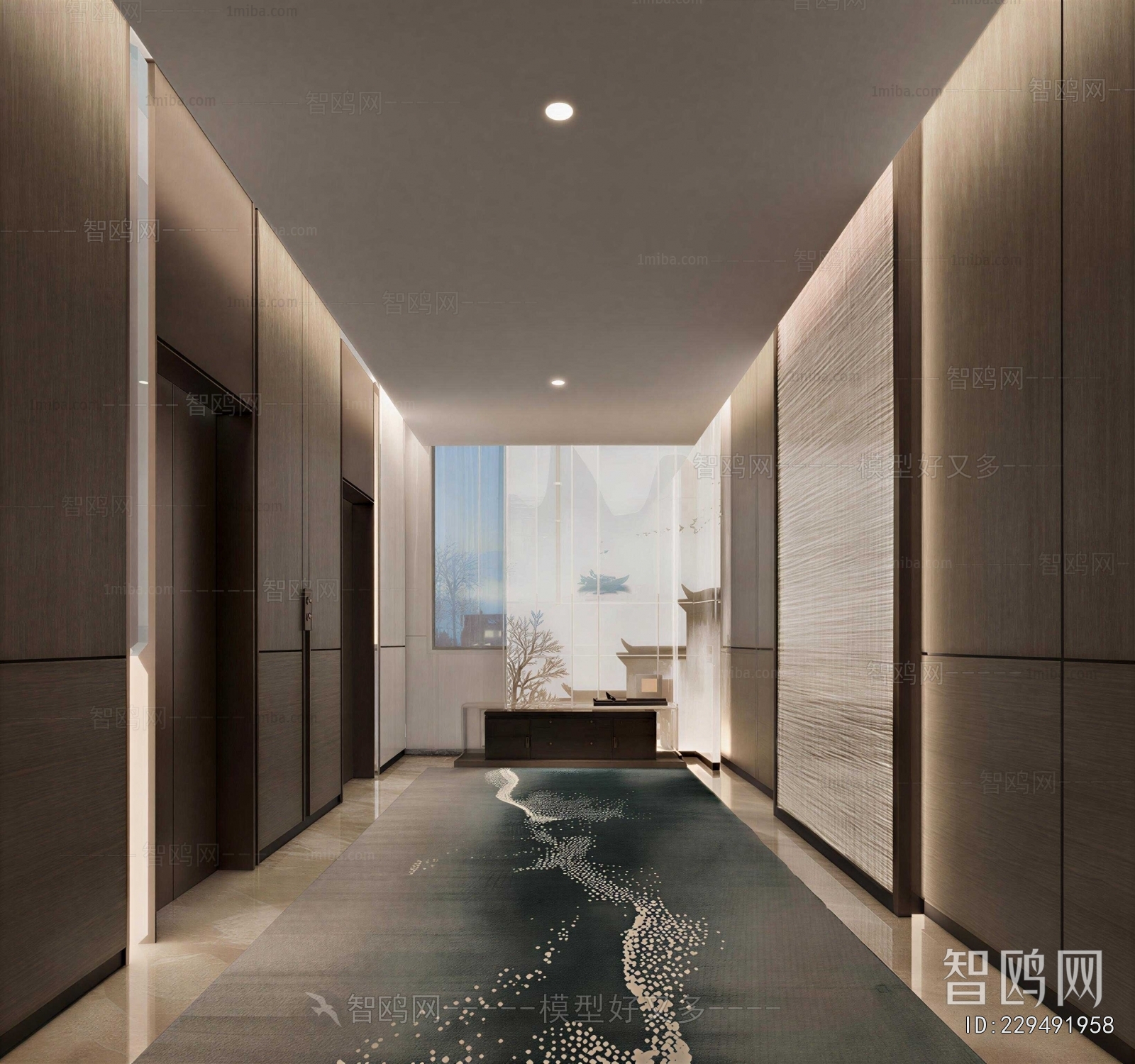 New Chinese Style Office Elevator Hall