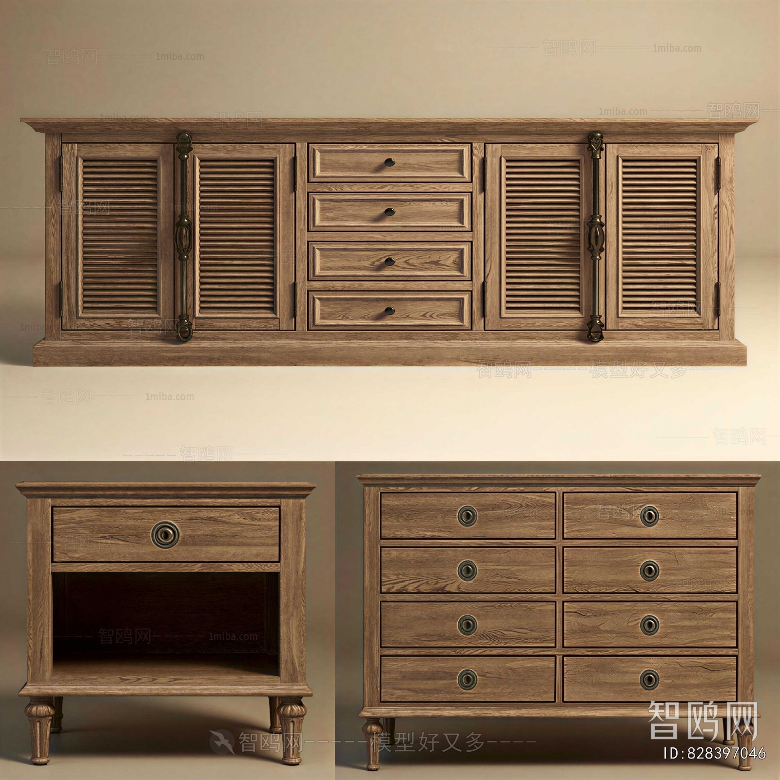 Country Style Retro Style Side Cabinet