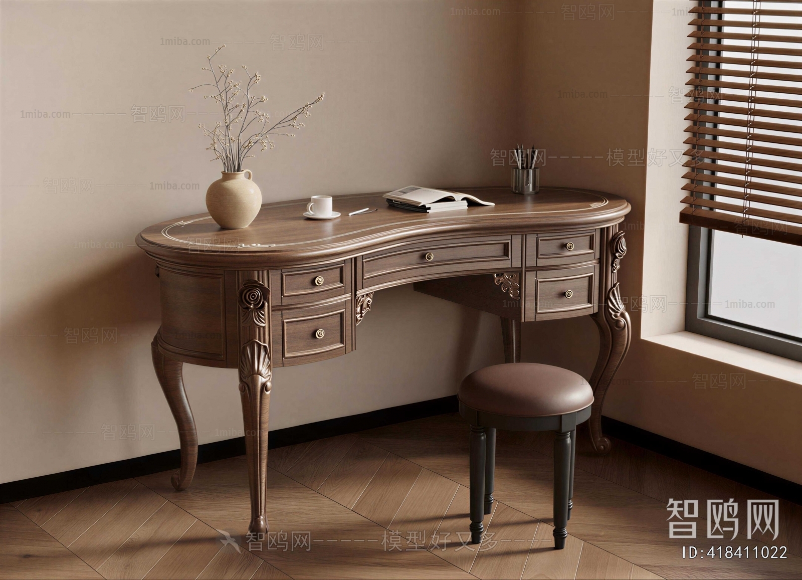French Style Computer Desk And Chair