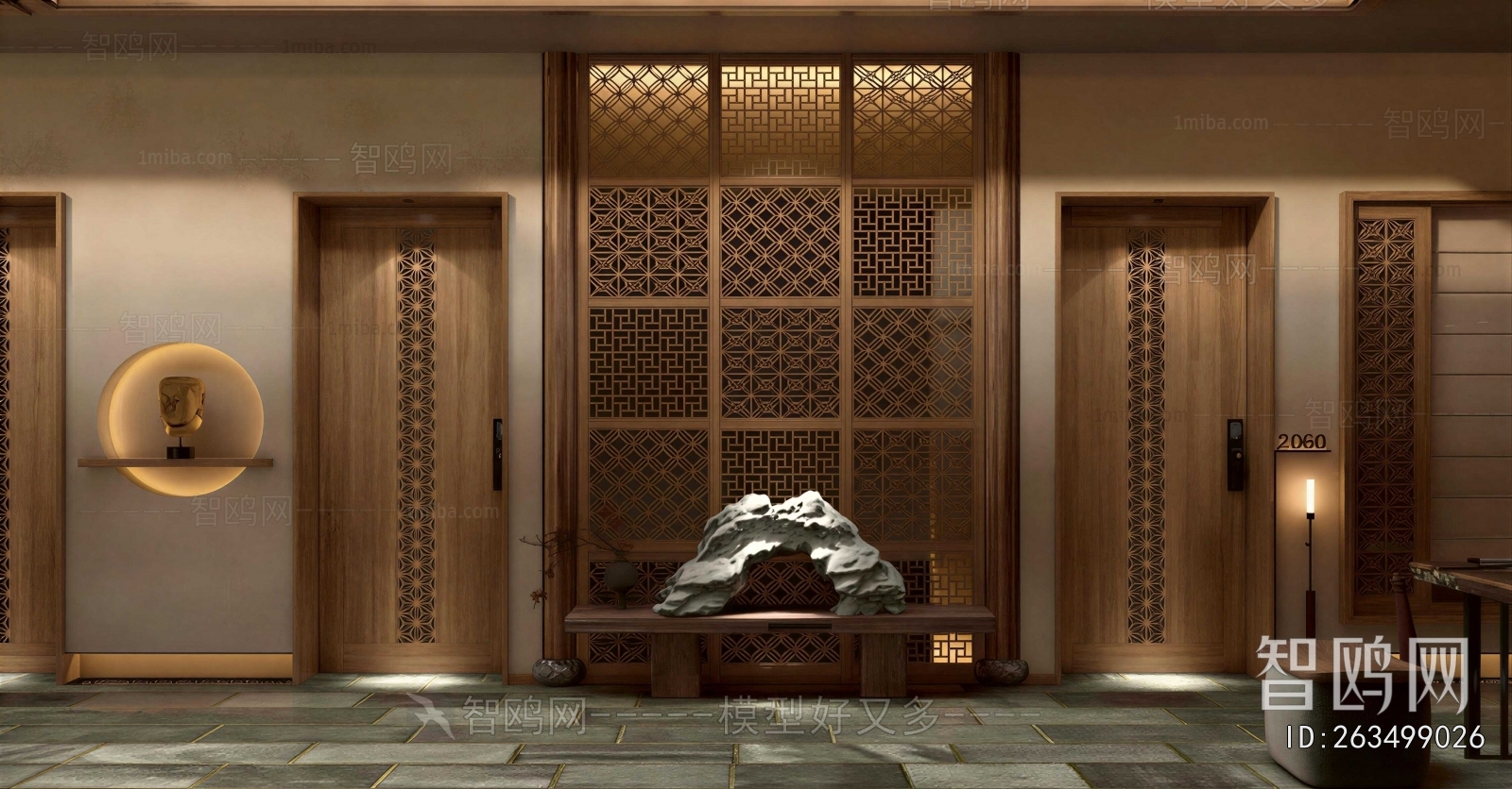 New Chinese Style Office Elevator Hall