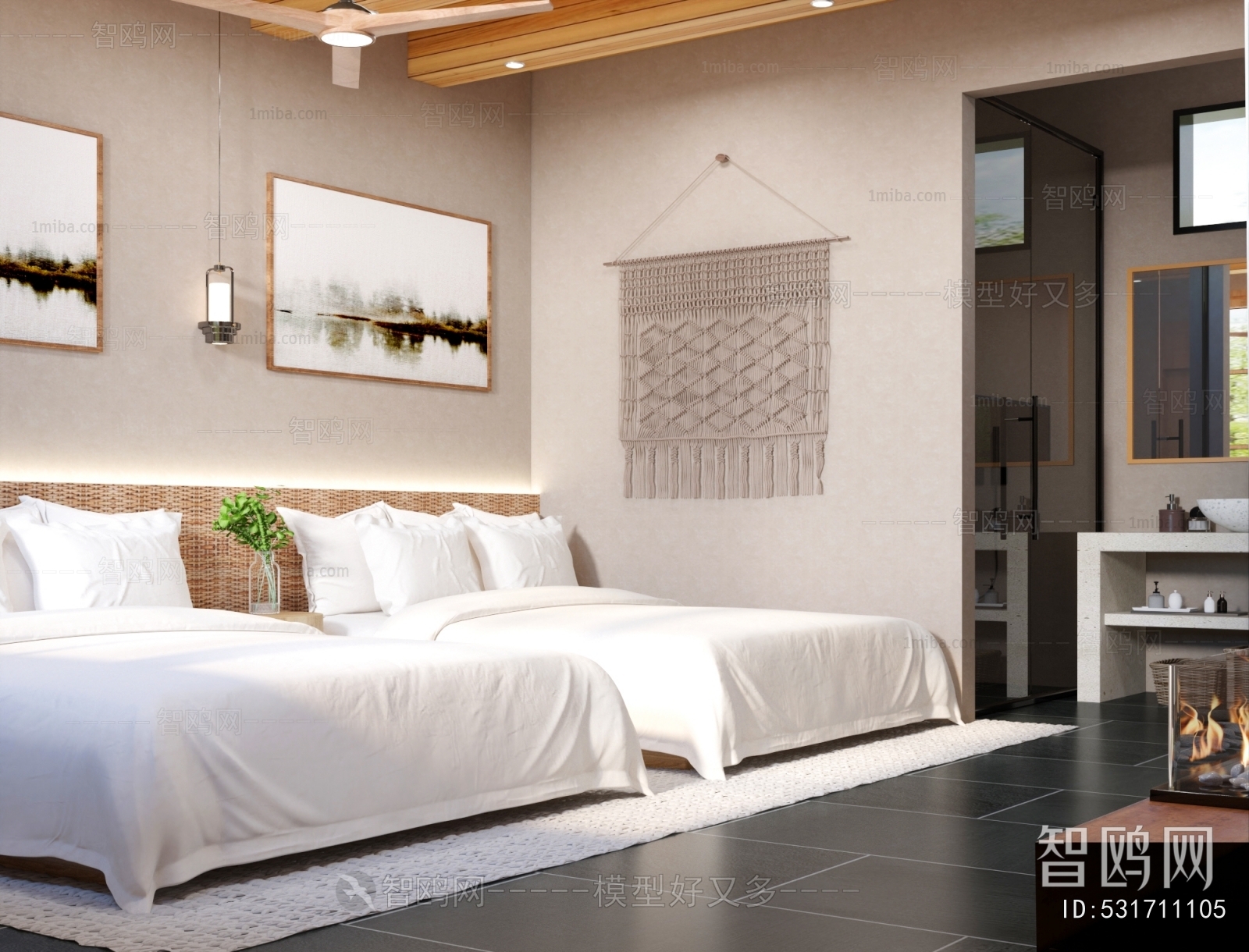 Wabi-sabi Style Guest Room