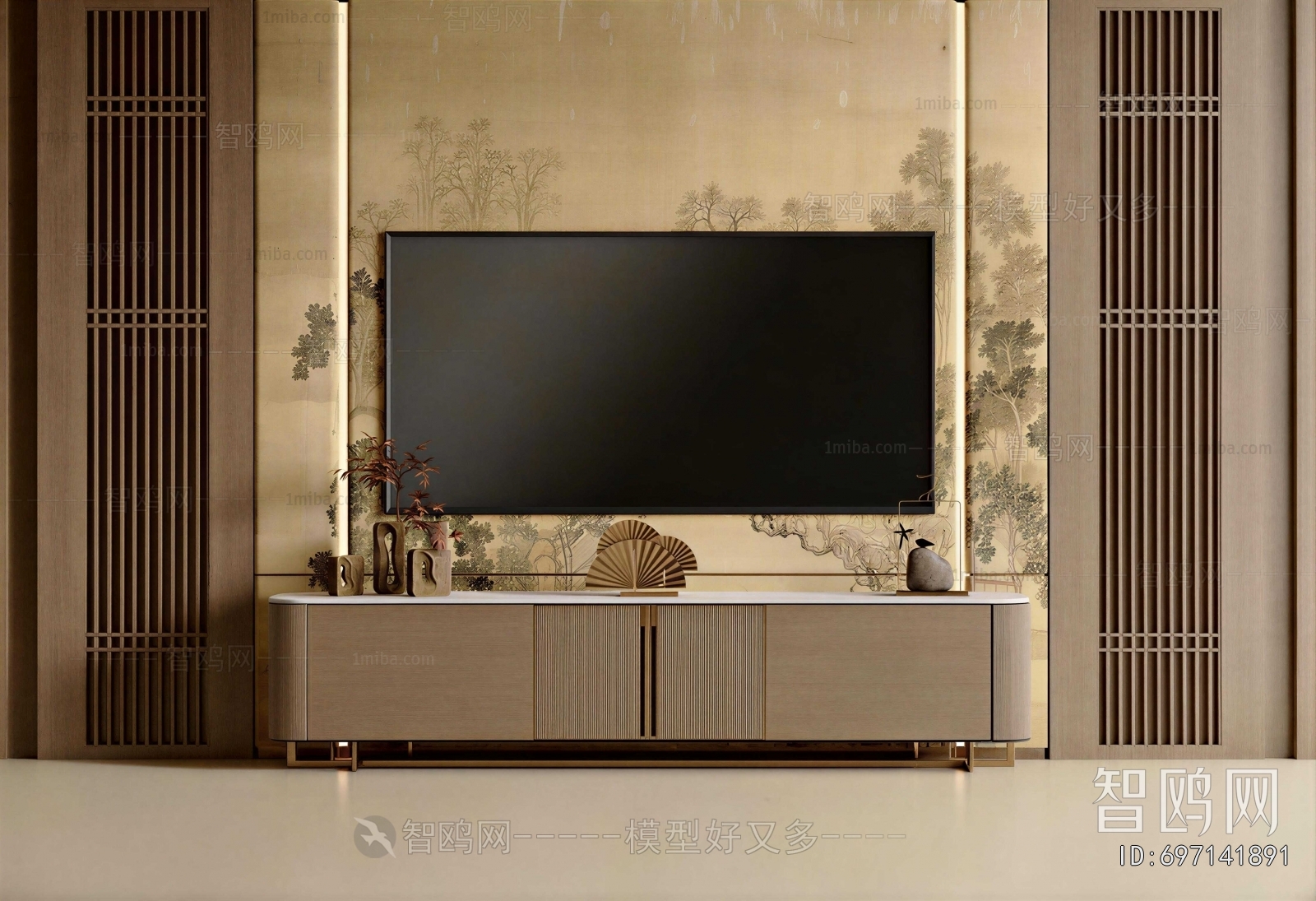 New Chinese Style TV Wall