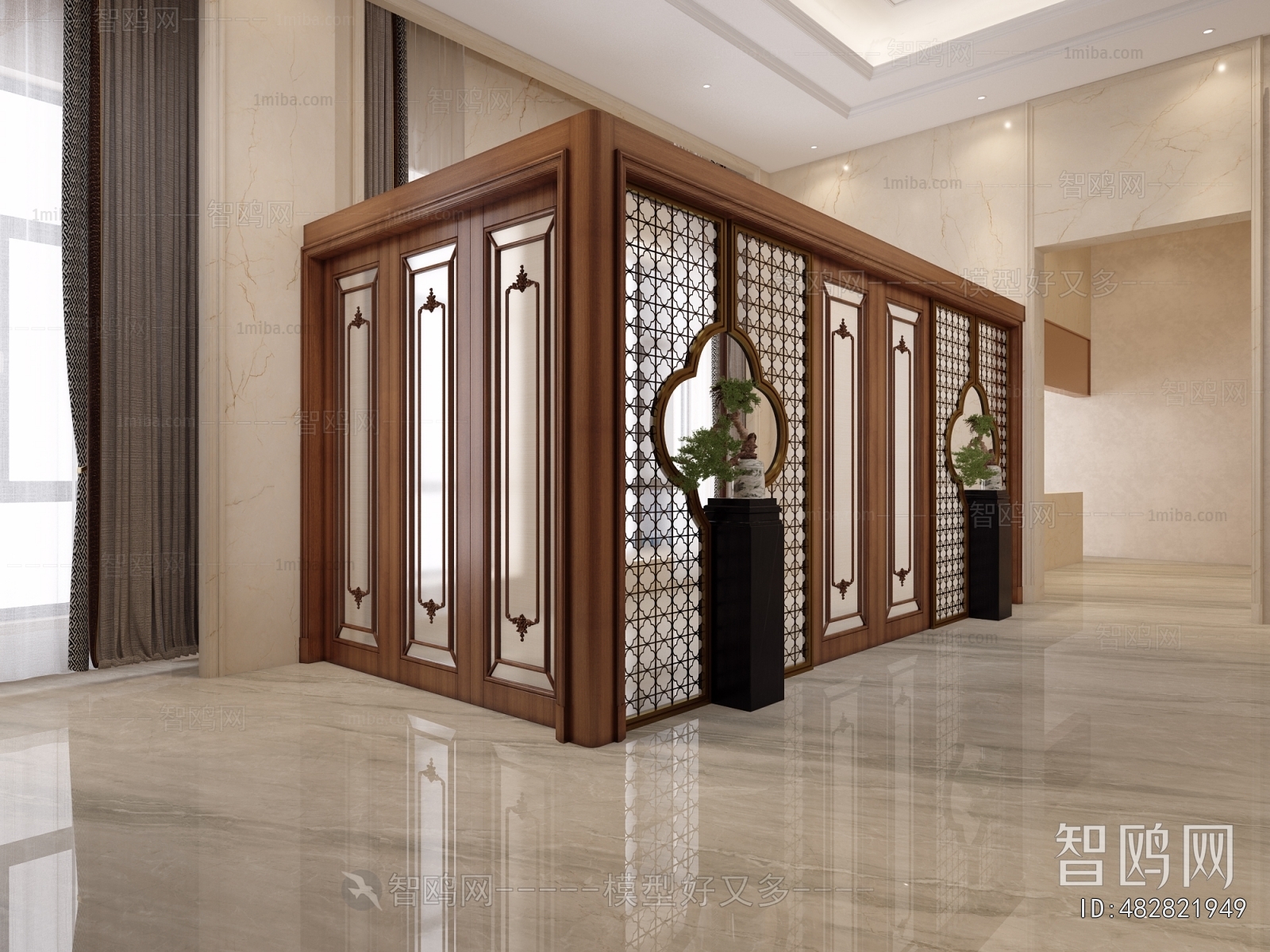 New Chinese Style Glass Screen Partition