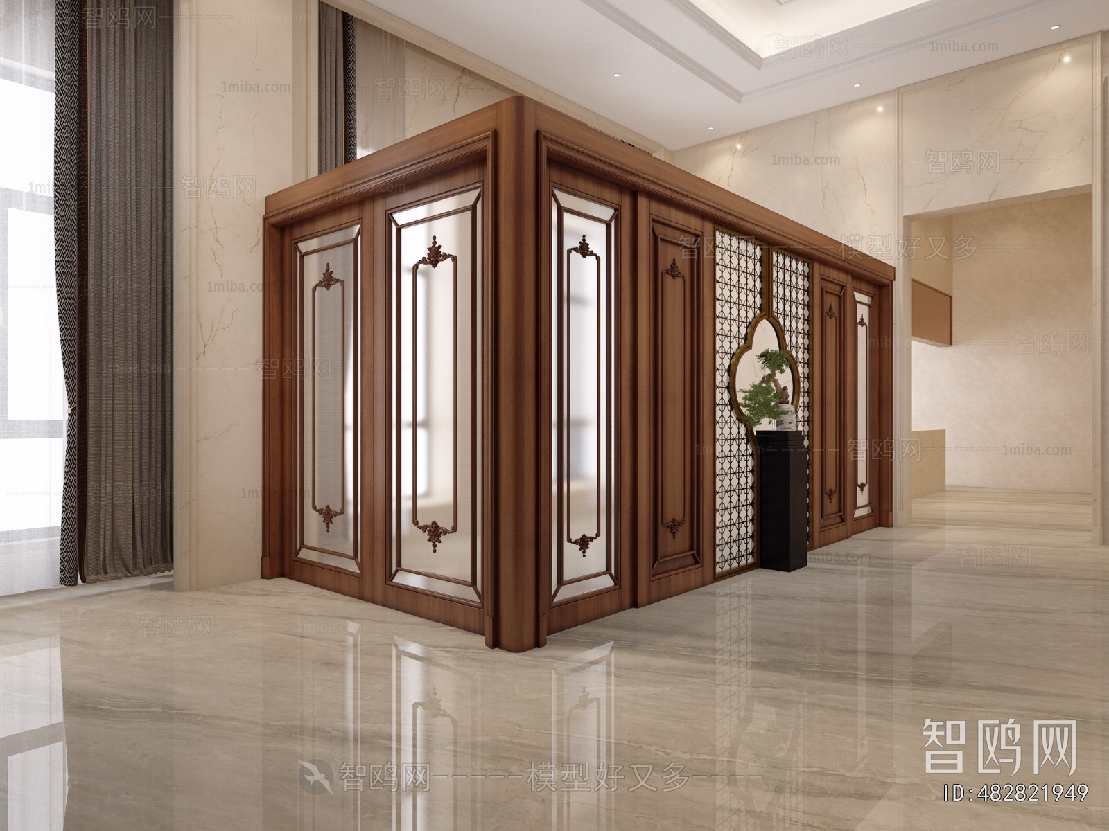 New Chinese Style Glass Screen Partition