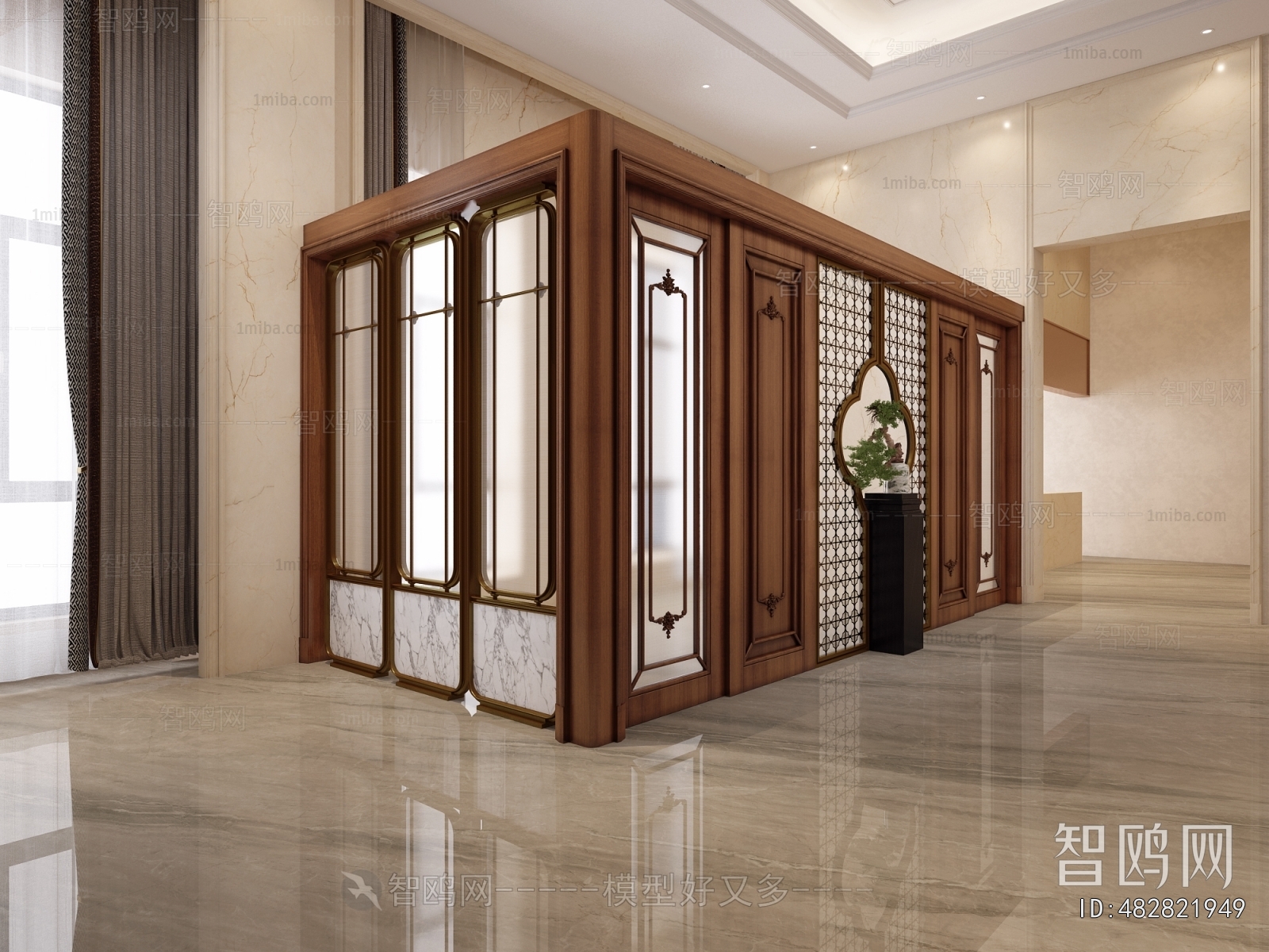 New Chinese Style Glass Screen Partition