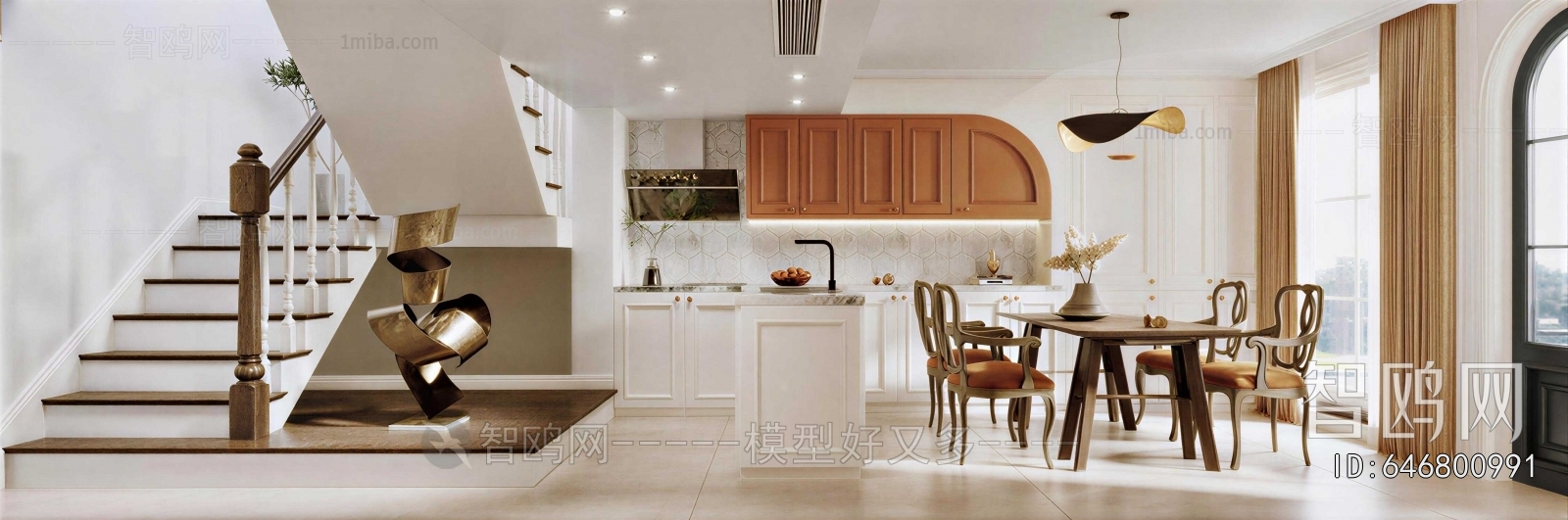 Simple European Style Open Kitchen