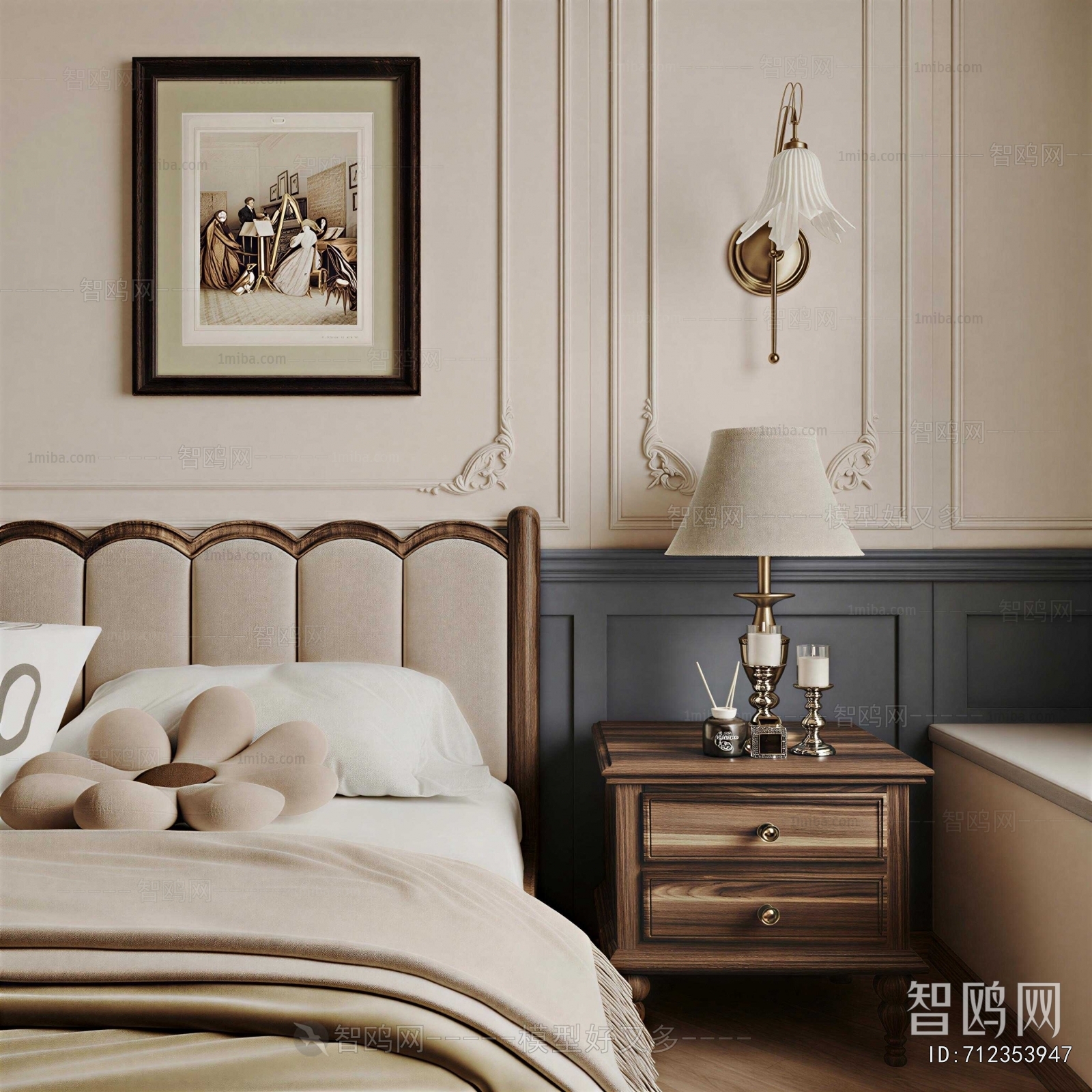 French Style Bedside Cupboard