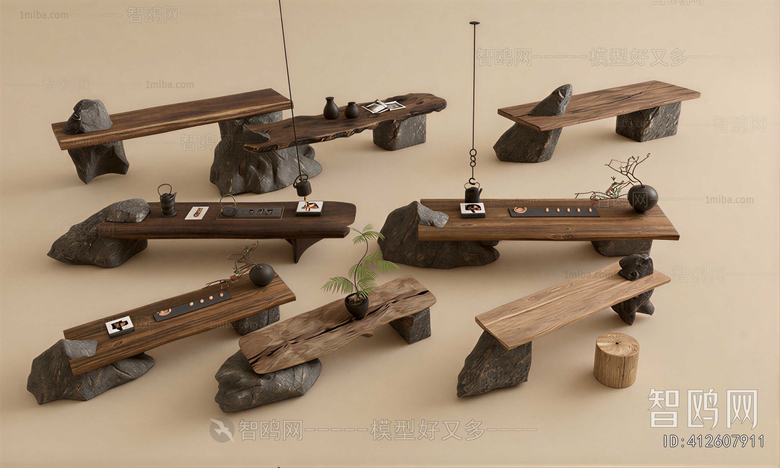 Wabi-sabi Style Tea Tables And Chairs
