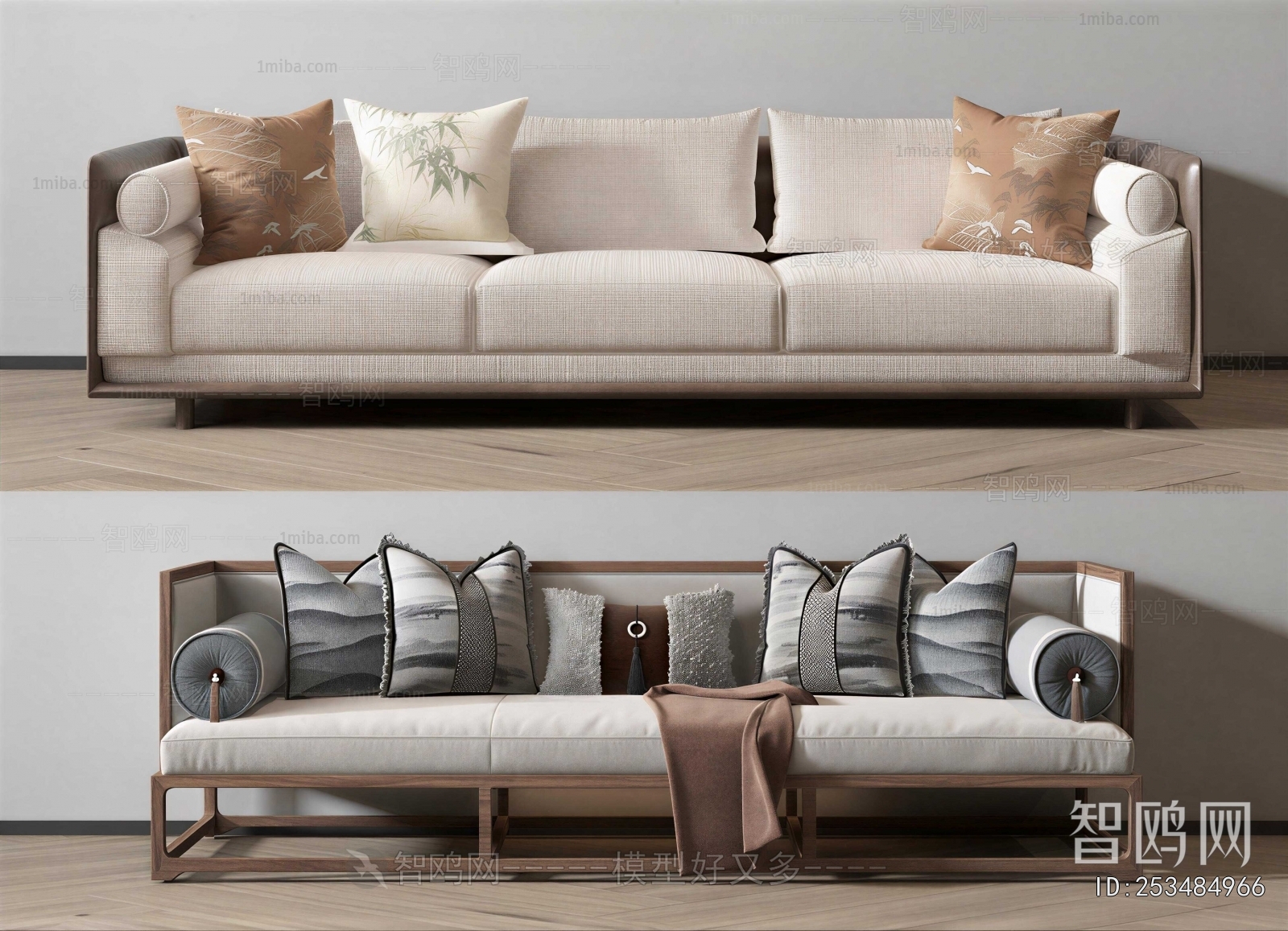 New Chinese Style Three-seat Sofa
