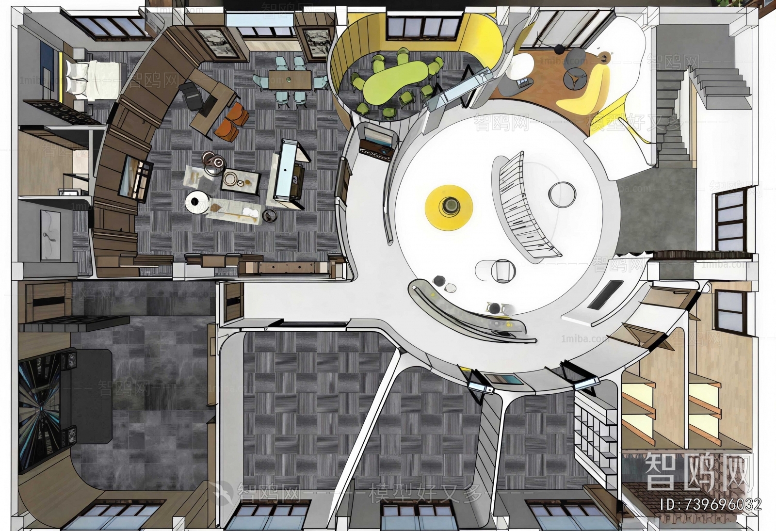 Modern Bird 's-eye View Of Office
