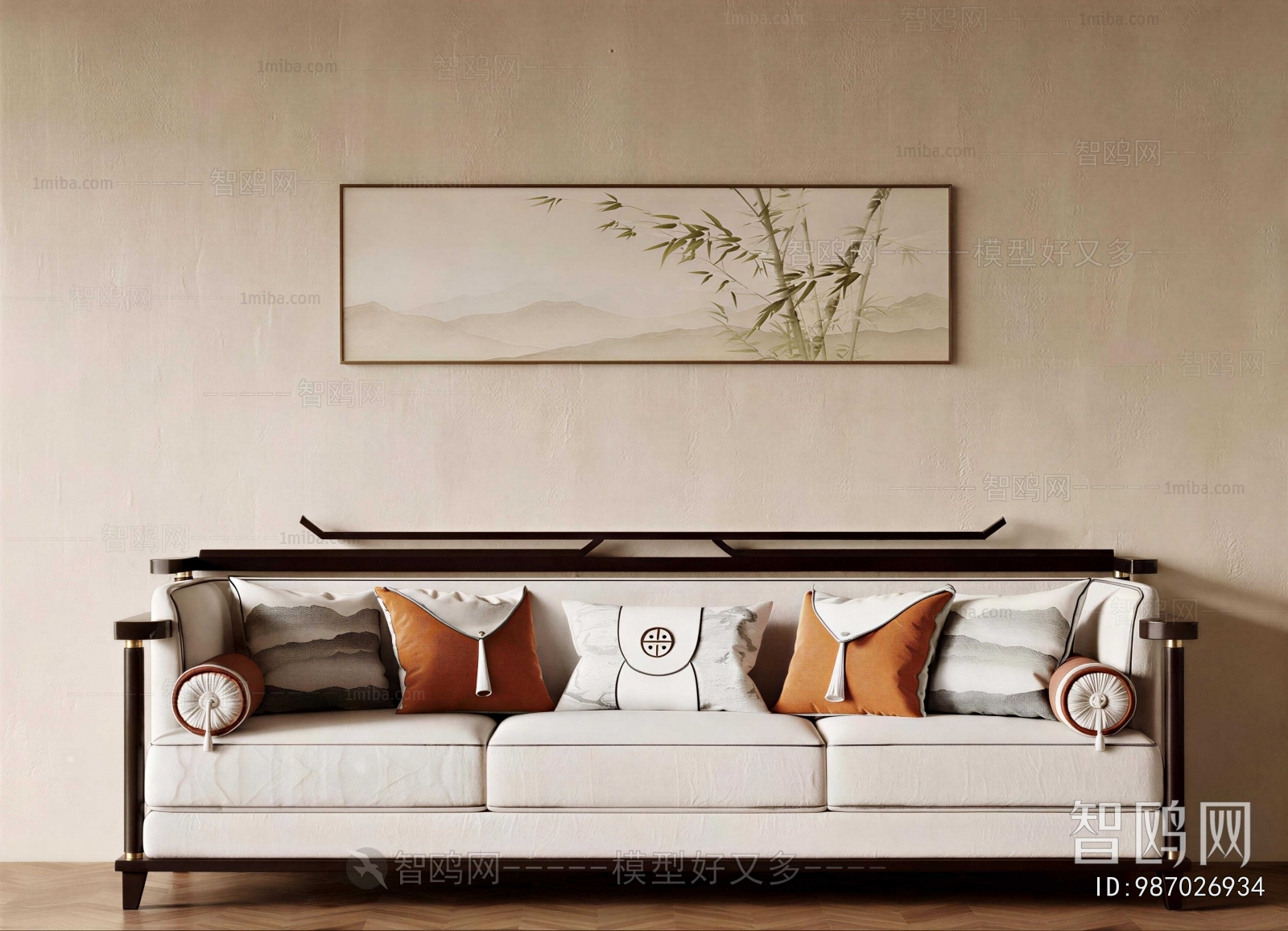 New Chinese Style Three-seat Sofa