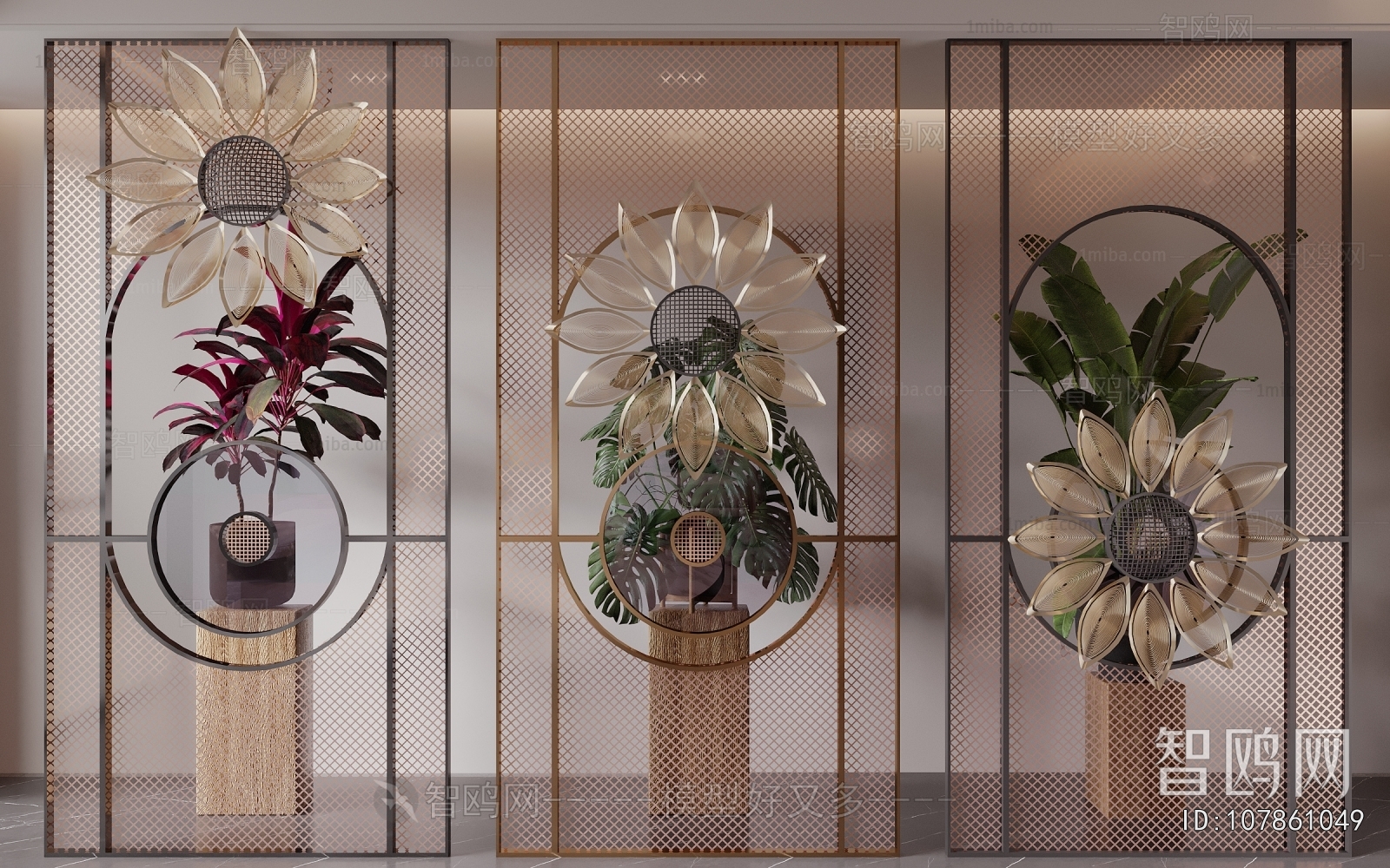 Southeast Asian Style Metal Screen Partition