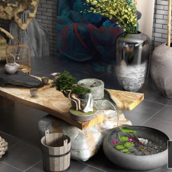 现代新中式庭院/景观品茶室茶几-模型ID【14530】