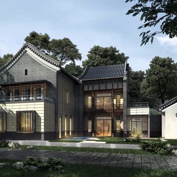 中式别墅外观-草树为后期-模型ID【60492】