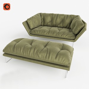 现代双人沙发脚凳-模型ID【61159】