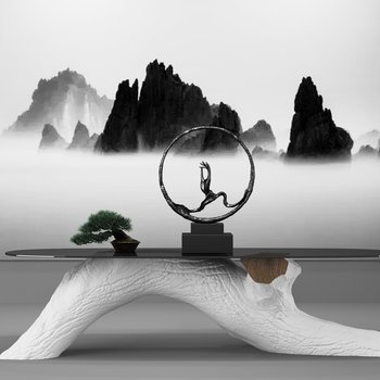 新中式树根端景台挂画-模型ID【71930】