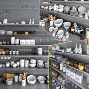 现代厨具餐具调料食物-模型ID【163454】
