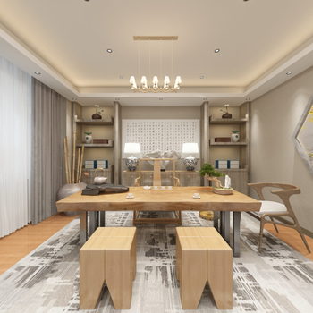 全景-新中式会所茶室餐厅包厢-模型ID【166872】