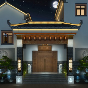 新中式门面门头室外庭院-模型ID【181257】