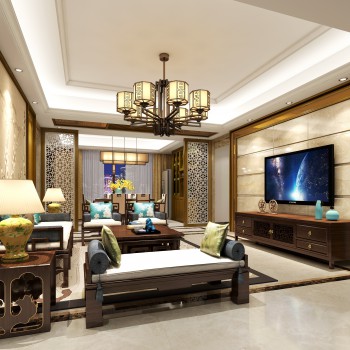 New Chinese Style A Living Room-ID:742382942