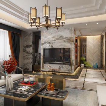 New Chinese Style A Living Room-ID:918918599