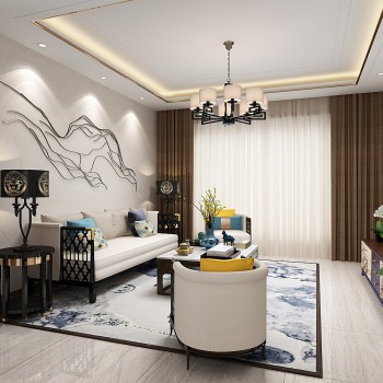 New Chinese Style A Living Room-ID:675078815