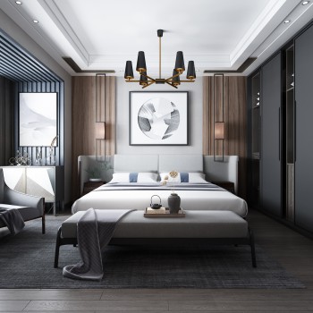 Modern New Chinese Style Bedroom-ID:780234863