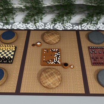 新中式蒲团象棋围棋组合-模型ID【215363】