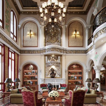 迪拜欧式古典挑空别墅客厅