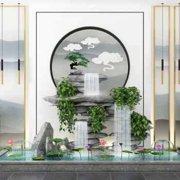 新中式假山流水景绿植组合-模型ID【225818】