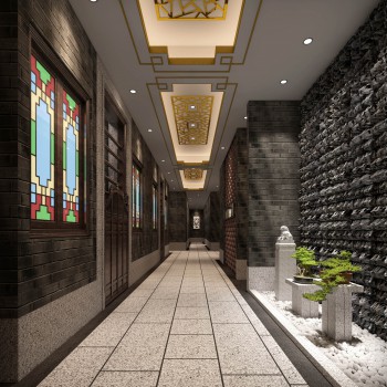 新中式酒店会所走廊-模型ID【230389】