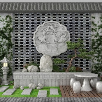 新中式园艺景观假山砖雕小品-模型ID【236094】