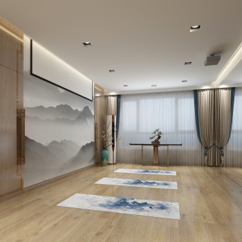 多场景-新中式休息娱乐室+餐厅-模型ID【238444】