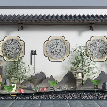 新中式园艺小品假山竹子景观-模型ID【250509】