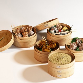 中式蒸笼包子烧麦食品组合-模型ID【328905】