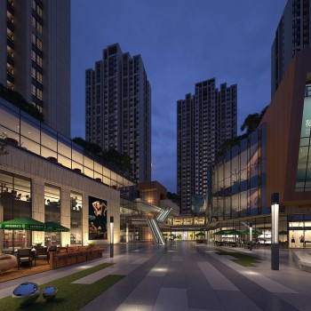 现代夜景商业街建筑外观-模型ID【333139】