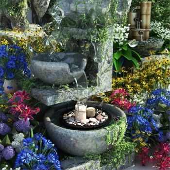 现代假山水景绿植园艺小品-模型ID【332772】