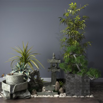 现代绿植石磨石头景观-模型ID【364154】