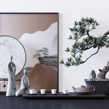 新中式禅意摆件茶具装饰品松树-模型ID【383490】
