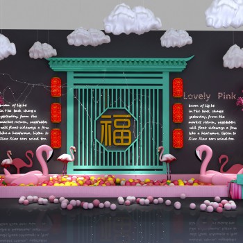 现代北欧网红美陈背景墙-模型ID【441831】