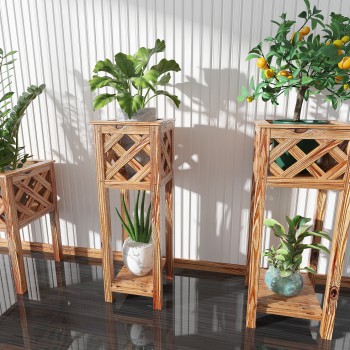 北欧木质花架盆栽绿植组合-模型ID【448140】