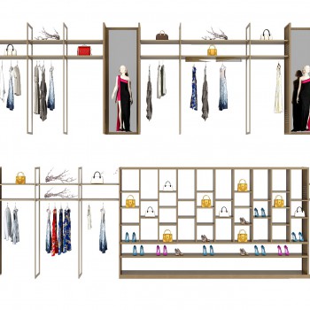 现代服装店展示柜架-模型ID【451141】