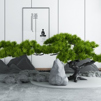 新中式造景松树假山石-模型ID【476488】